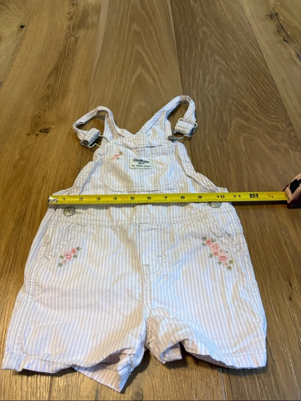 OshKosh B'gosh 2T Light Pink/Purple White Striped Floral Short Overalls Cotton